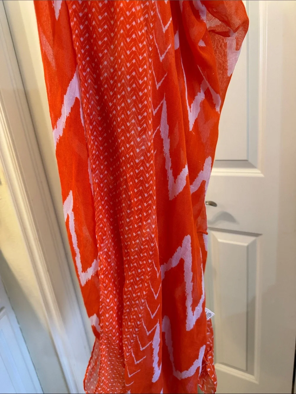 Bright Orange & White Patterned Infinity Scarf